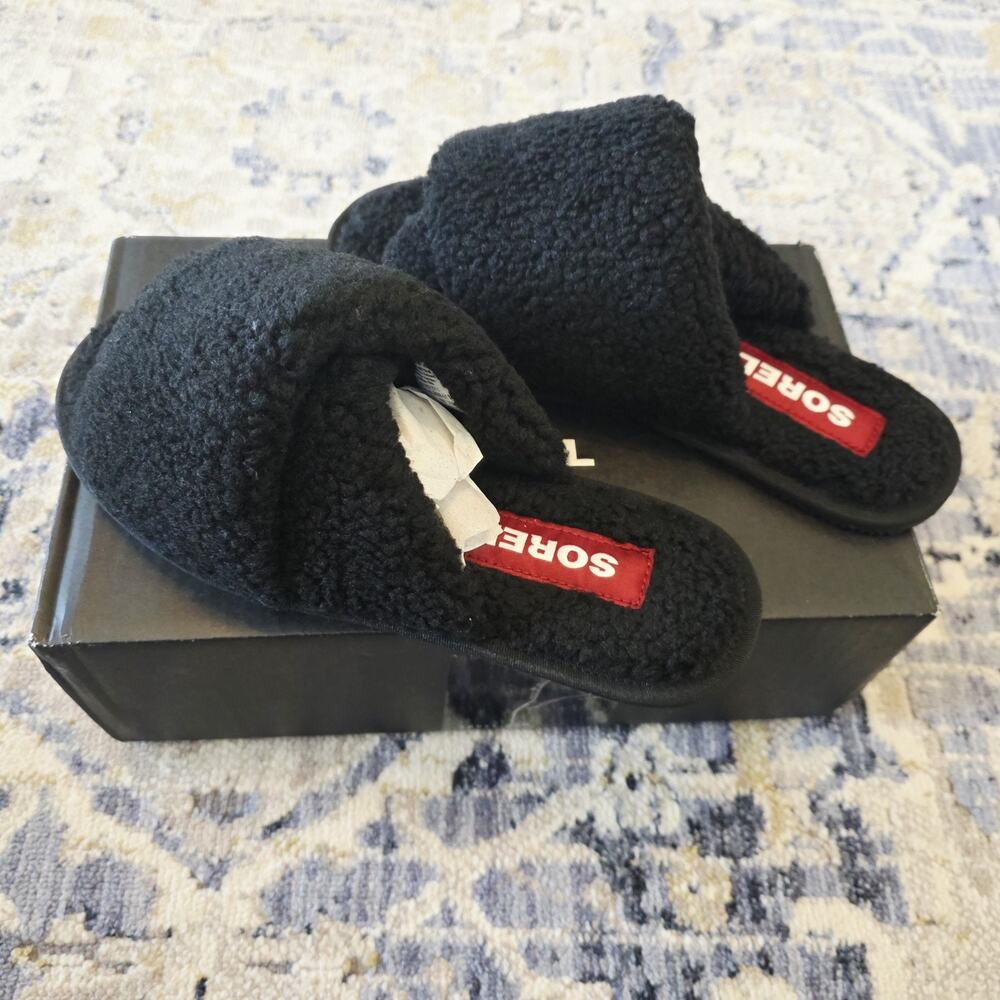 Sorel Women's Black Fuzzy Slide Slippers - Picture 2 of 6